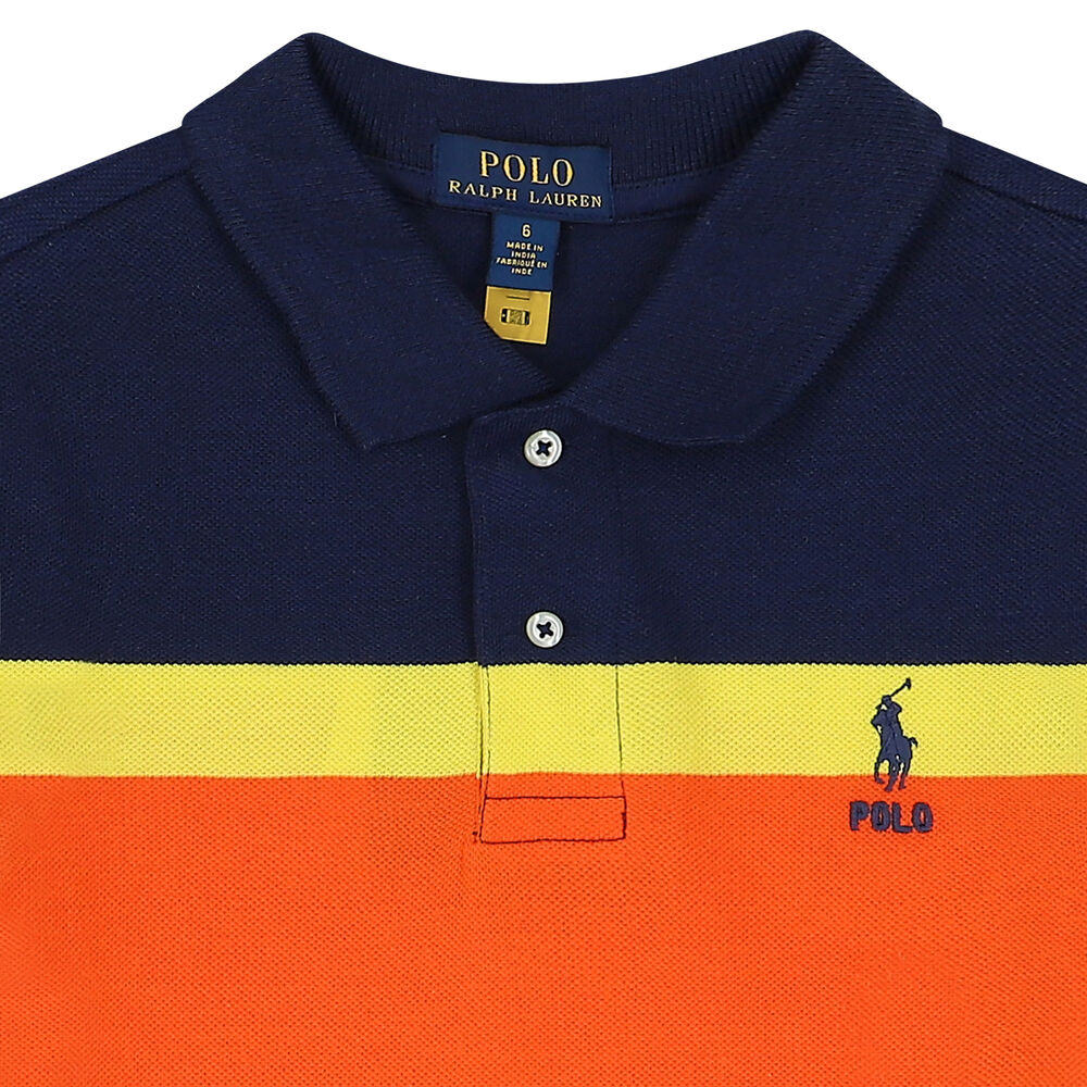 red blue yellow polo shirt
