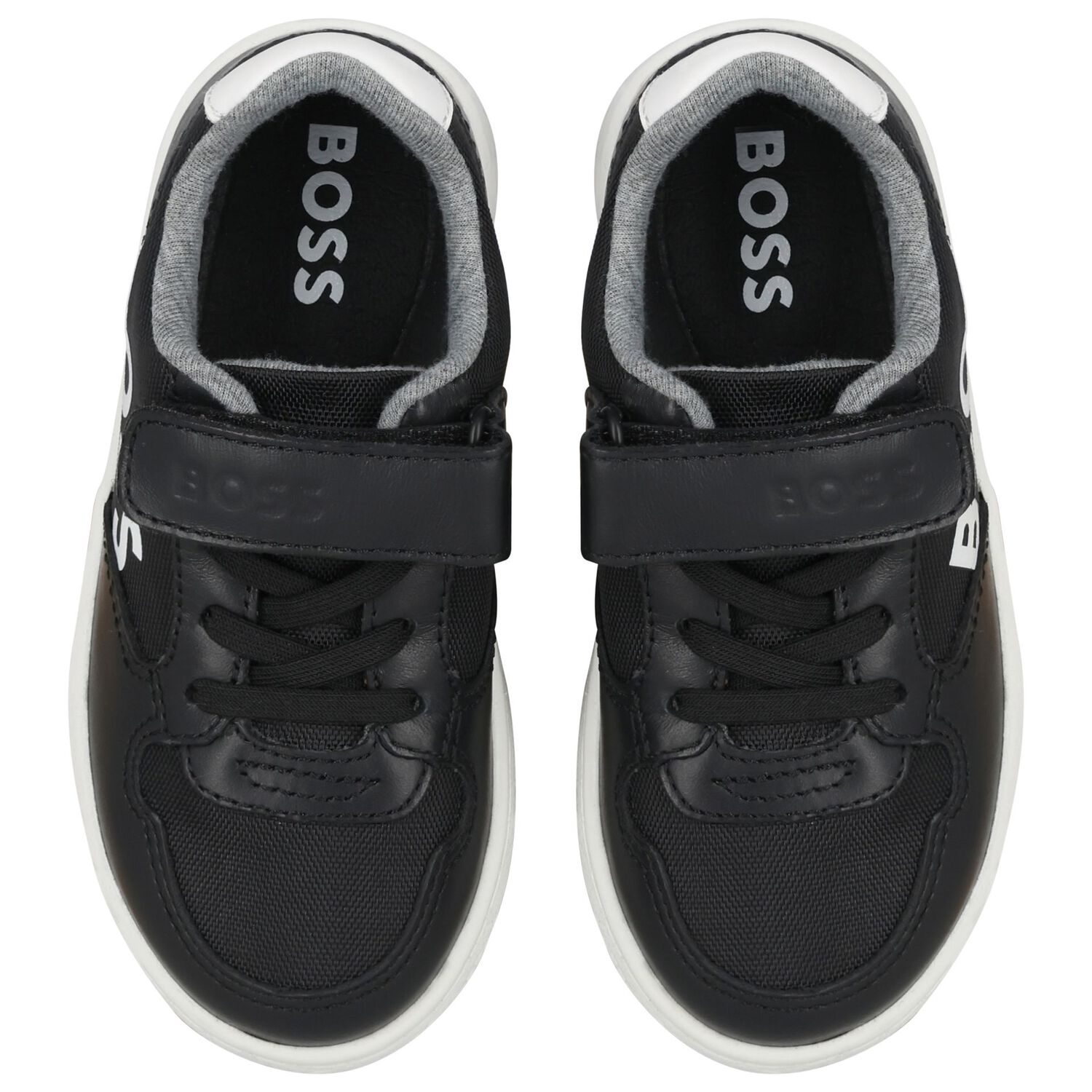 Boys Black & White Logo Trainers, 1, hi-res