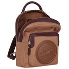 Girls Beige Canvas Horse Logo Backpack ( 26cm ), 1, hi-res
