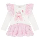 طقم ليجينز بنات مزين باجنحه جنيه من التول باللون الوردى والعاجى , 1, hi-res