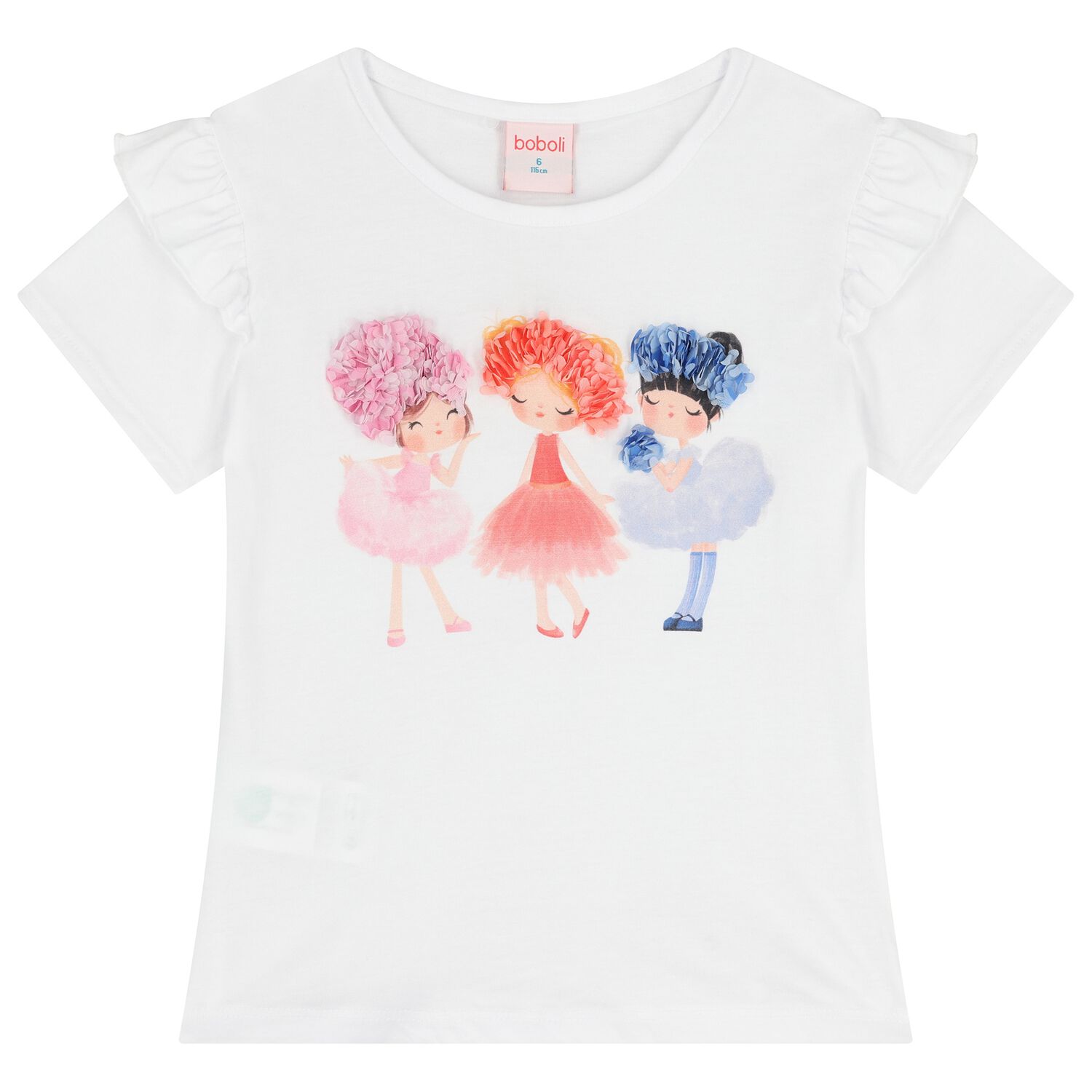 Girls White Ruffled T-Shirt, 1, hi-res
