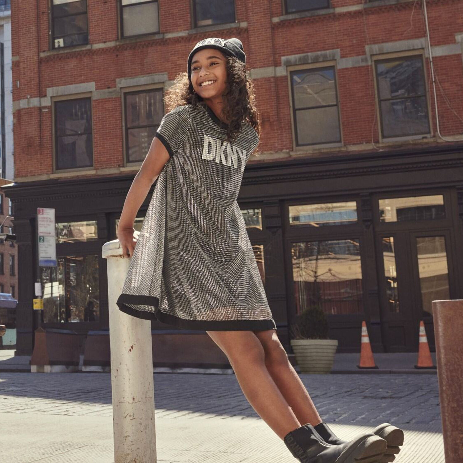 Girls Black & Silver Logo Milano Jersey 2-in-1 Dress, 1, hi-res