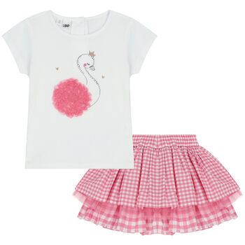Girls White & Pink Skirt & Top Set