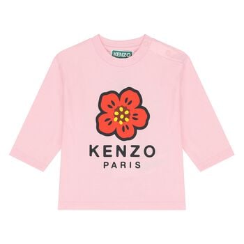 Younger Girls Pink Boke Flower Long Sleeve Top 