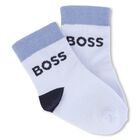 Baby Boys White & Blue Logo Socks ( 3-Pack ) , 2, hi-res