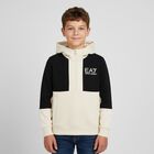 Boys Black & Ivory Logo Hooded Zip Up, 1, hi-res