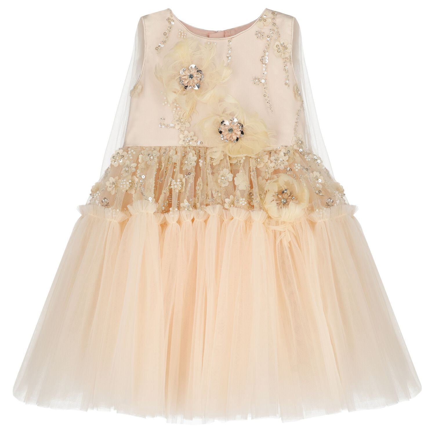 Girls Pink 3D Flower Tulle Dress, 1, hi-res