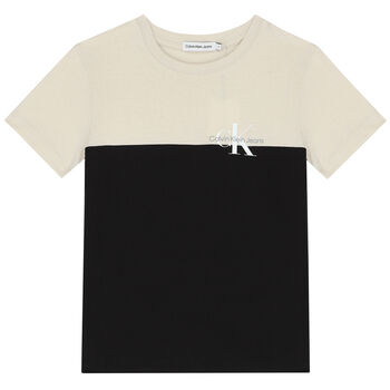 Boys Beige & Black Logo T-Shirt
