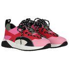 Girls Pink Faux Leather Trainers, 1, hi-res