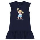 طقم فستان بنات بطبعة الدب باللون الكحلي  للاطفال, 1, hi-res