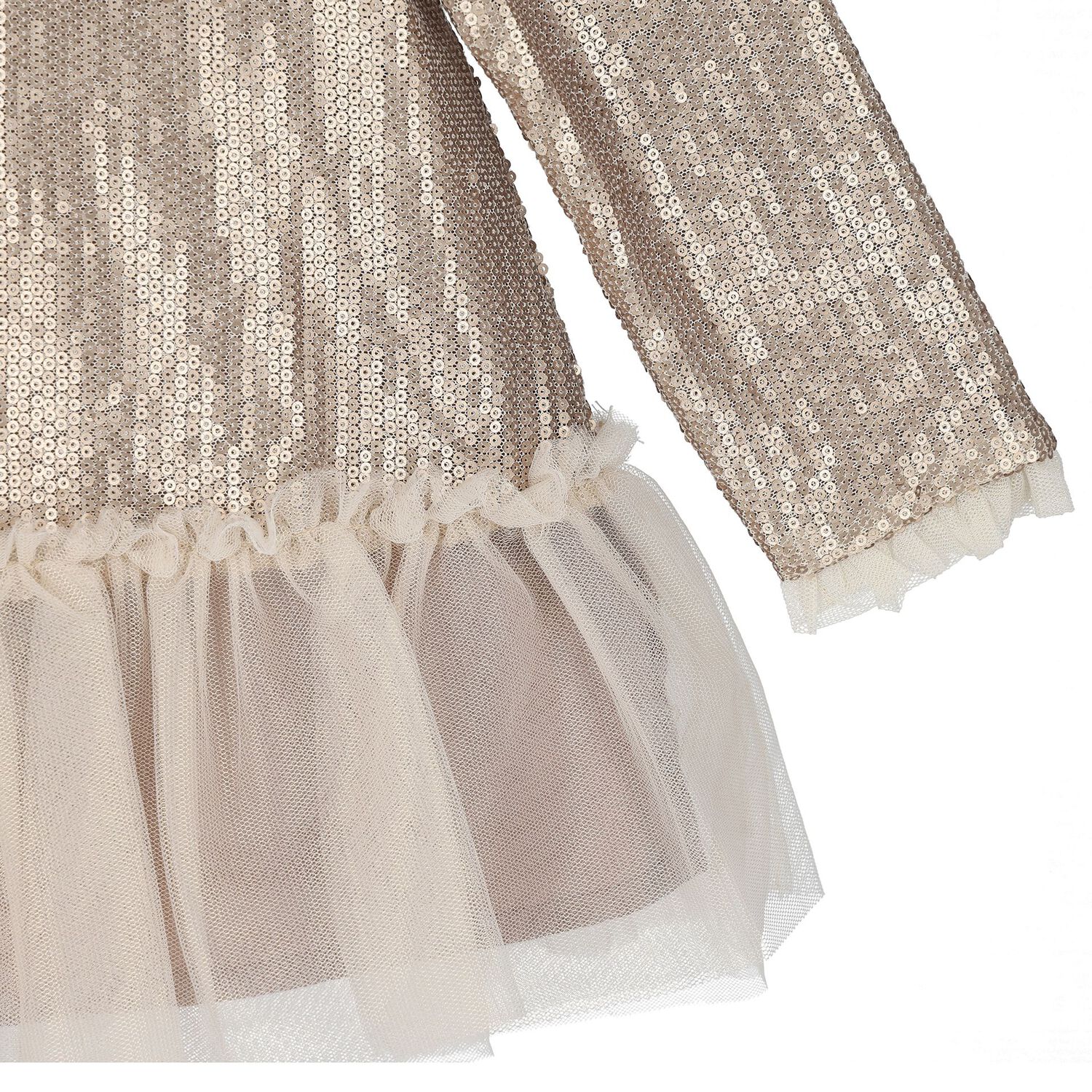 Younger Girls Gold Embellished Sequin Dress, 2, hi-res
