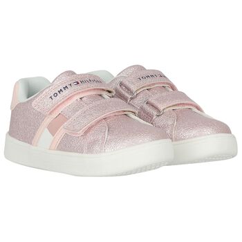 Girls Pink Glitter Leather Trainers