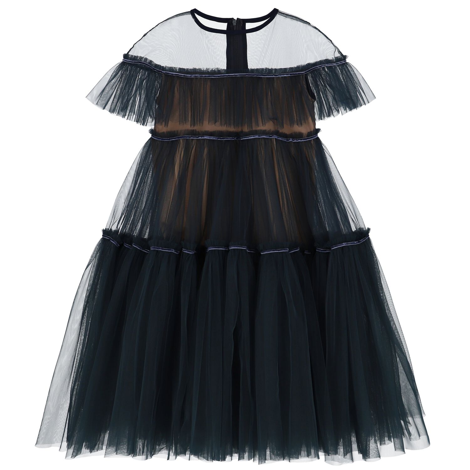 Girls Navy Blue Tulle Dress, 1, hi-res