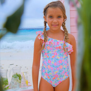 Girls White & Pink Floral Swimsuit