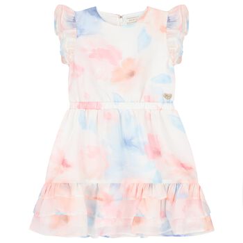 Girls White, Pink & Blue Chiffon Dress