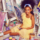 Girls Yellow Ruffled Tulle Dress, 1, hi-res