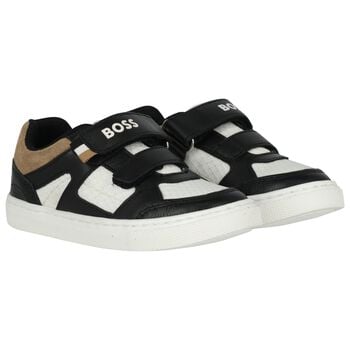 Boys Black, White & Beige Logo Trainers