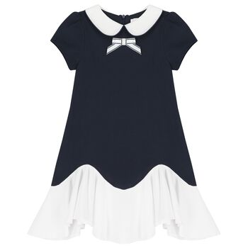 Girls Navy Blue & White Dress