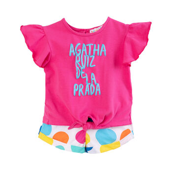 Girls Pink & Multicolor Short Set