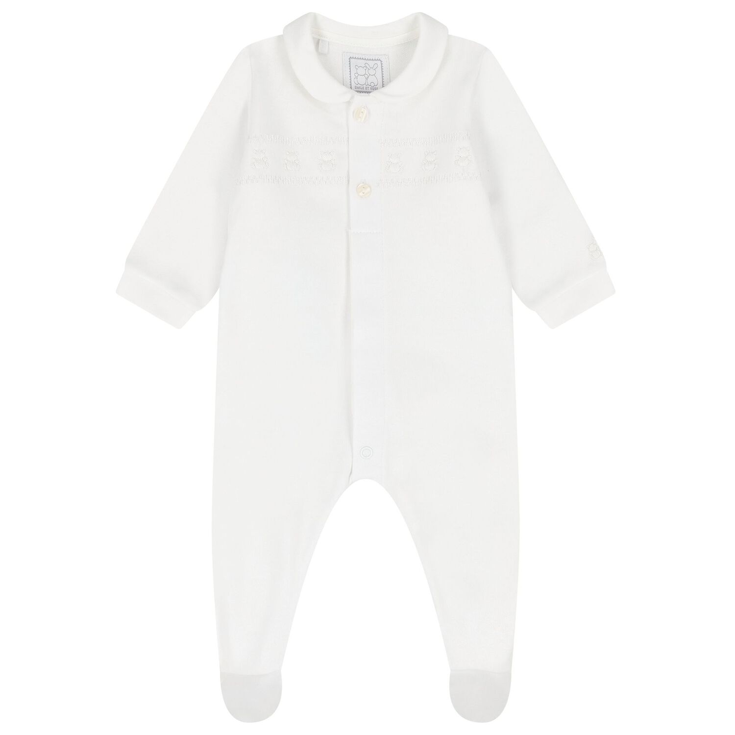 Beige Embroidered Teddy Bear Babygrow, 1, hi-res
