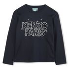 Boys Navy Blue Logo Long Sleeve Top, 1, hi-res