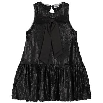 Girls Black Embellished Sequin Dress