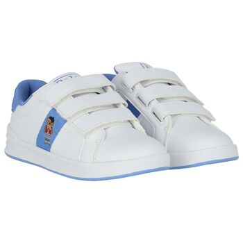 Girls White & Blue Logo Trainers