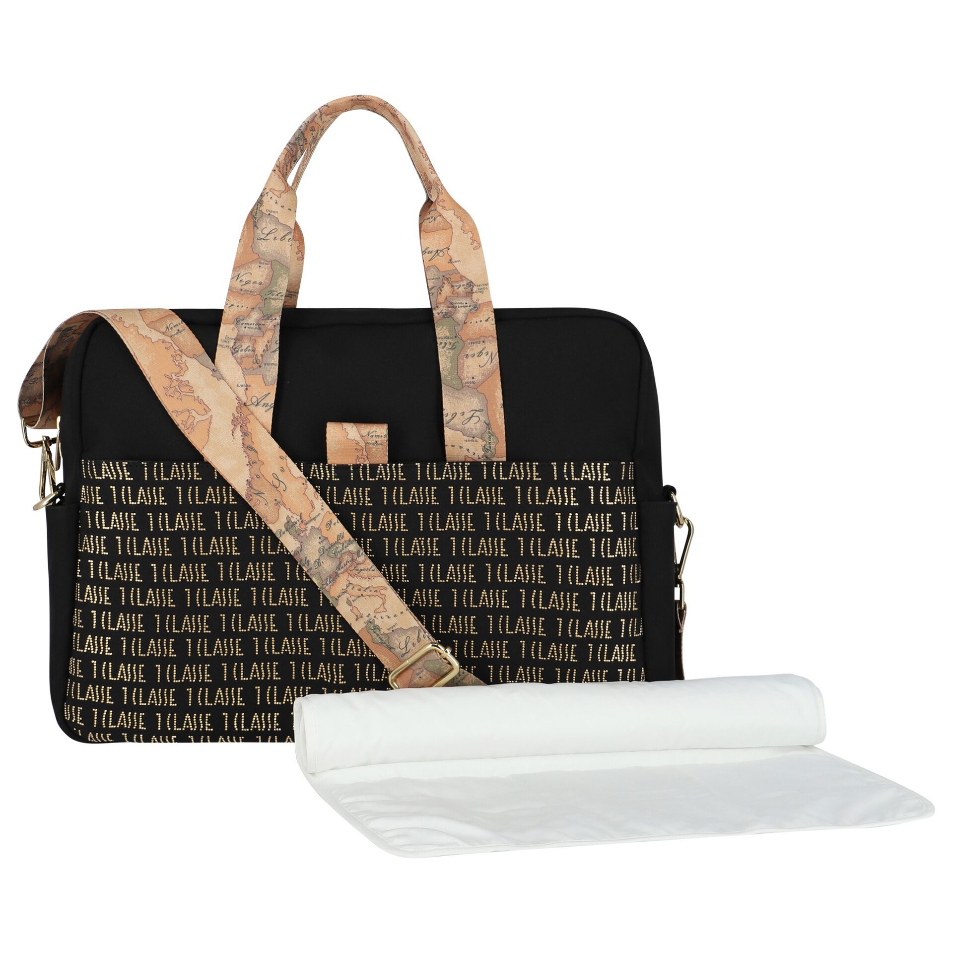 Black and gold baby changing bag top