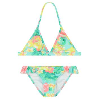 Girls Aqua & Green Floral Bikini