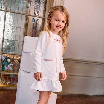Girls Ivory Grosgrain Bow Dress