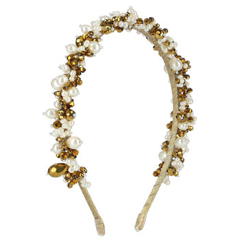 Girls White & Gold Embellished Pearl & Crystal Headband