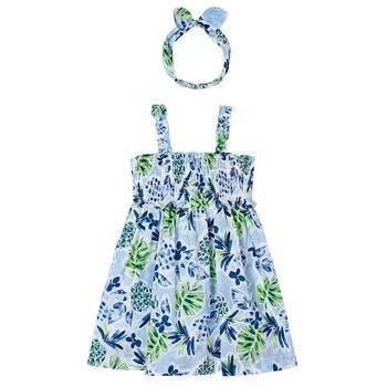 Girls Blue Pineapple Dress Set