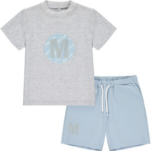 Boys Grey & Blue Logo Shorts Set