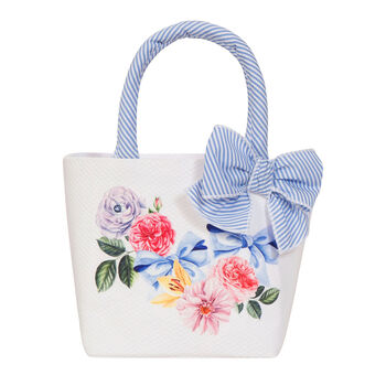 حقيبة يد بطبعة الزهور باللون الأبيض والأزرق للبنات