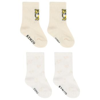 White & Ivory Tiger Logo Socks ( 2 Pack )