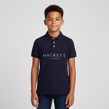 Boys Navy Cotton Logo Polo Shirt, 2 Boys Navy Cotton Logo Polo Shirt