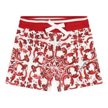 Baby Boys White & Red Majolica Shorts