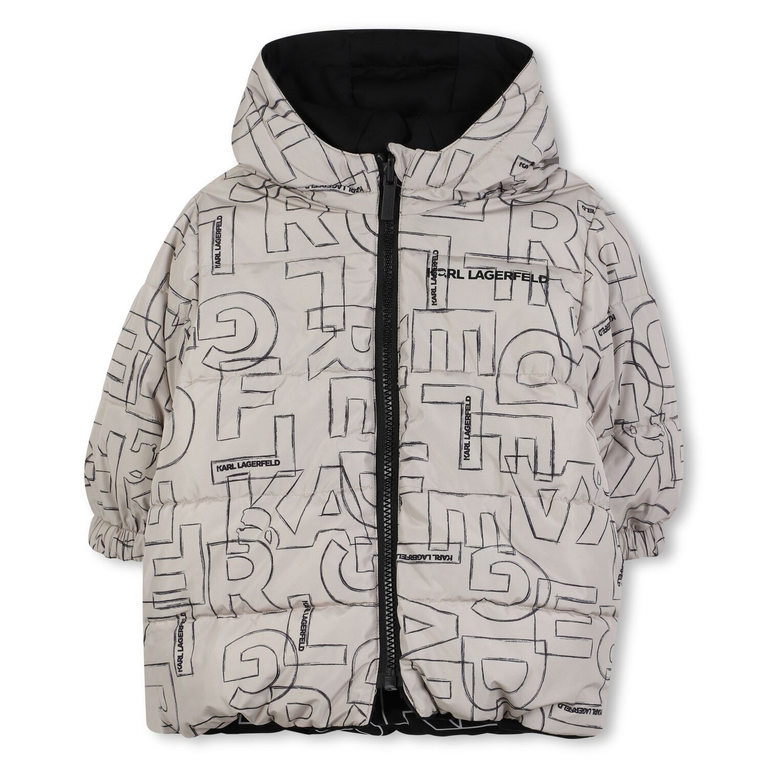 Younger Boys Beige & Black Reversible Puffer Jacket, 1, hi-res