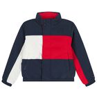 Boys Navy Blue, White & Red Logo Puffer Jacket, 1, hi-res