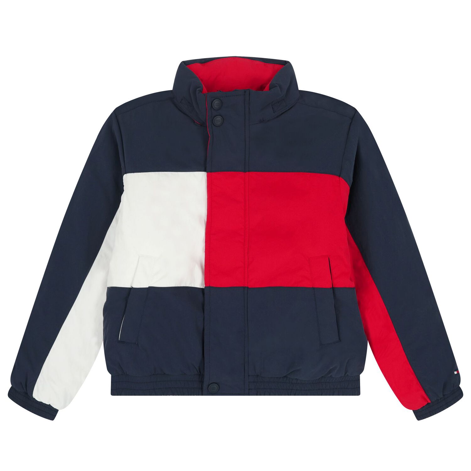 Boys Navy Blue, White & Red Logo Puffer Jacket, 1, hi-res