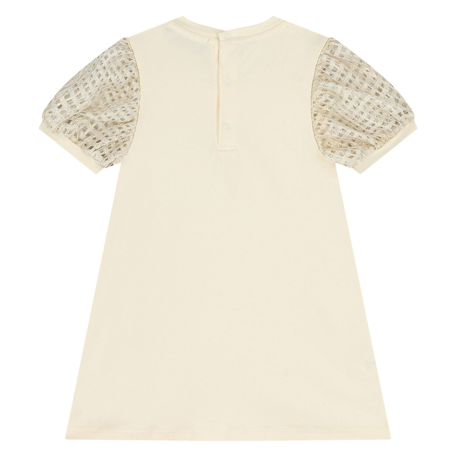 Younger Girls Ivory & Gold Bag Dress, 1, hi-res