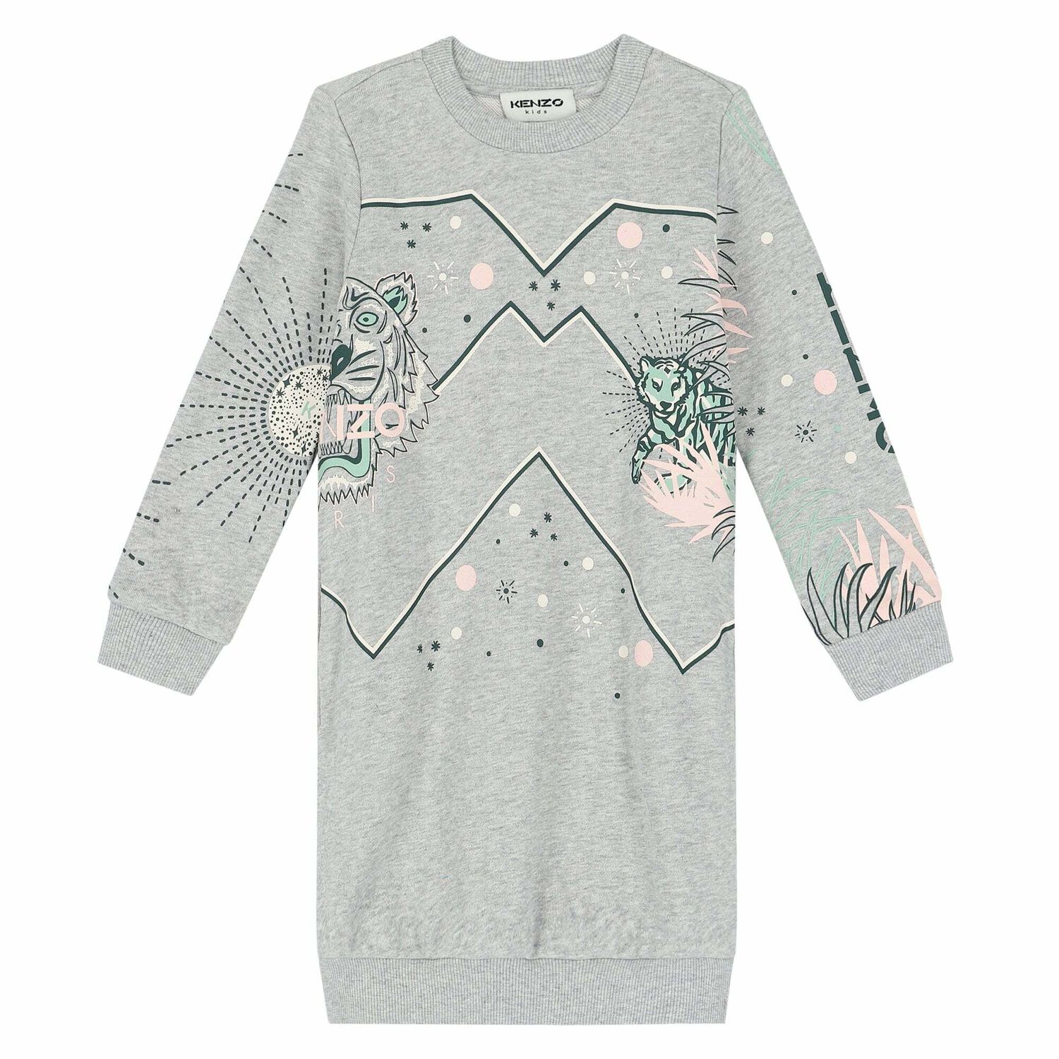 Girls Grey Tiger Sweatshirt Dress, 1, hi-res