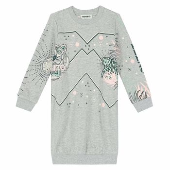 Girls Grey Tiger Sweatshirt Dress