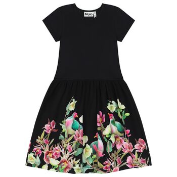 Girls Black Printed Dresses