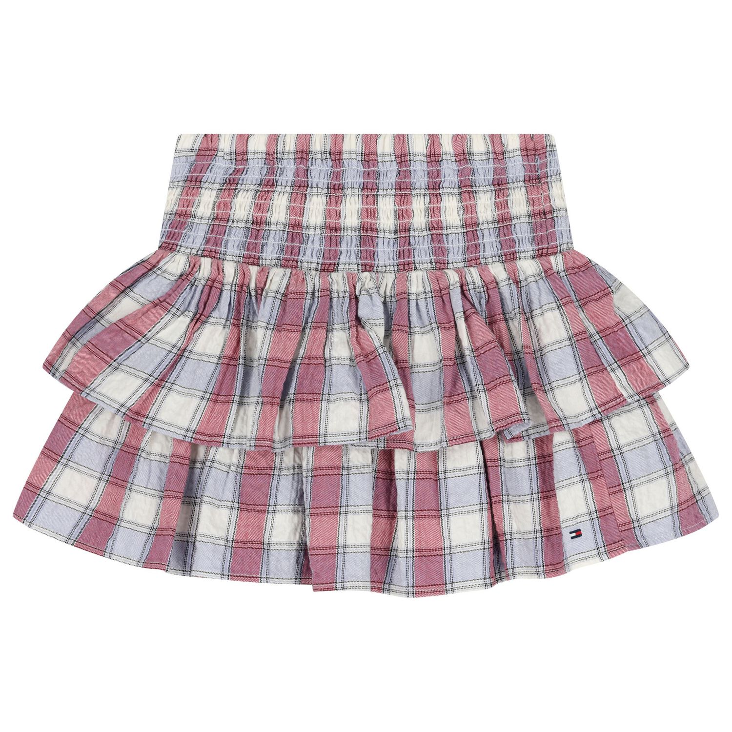 Girls Pink & Blue Check Skirt, 1, hi-res
