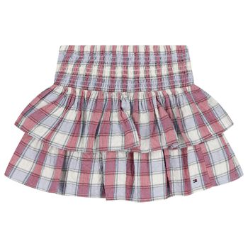 Girls Pink & Blue Check Skirt