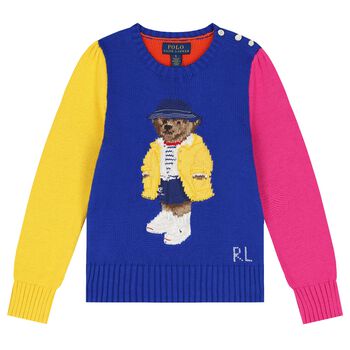 Girls Blue Polo Bear Knitted Top