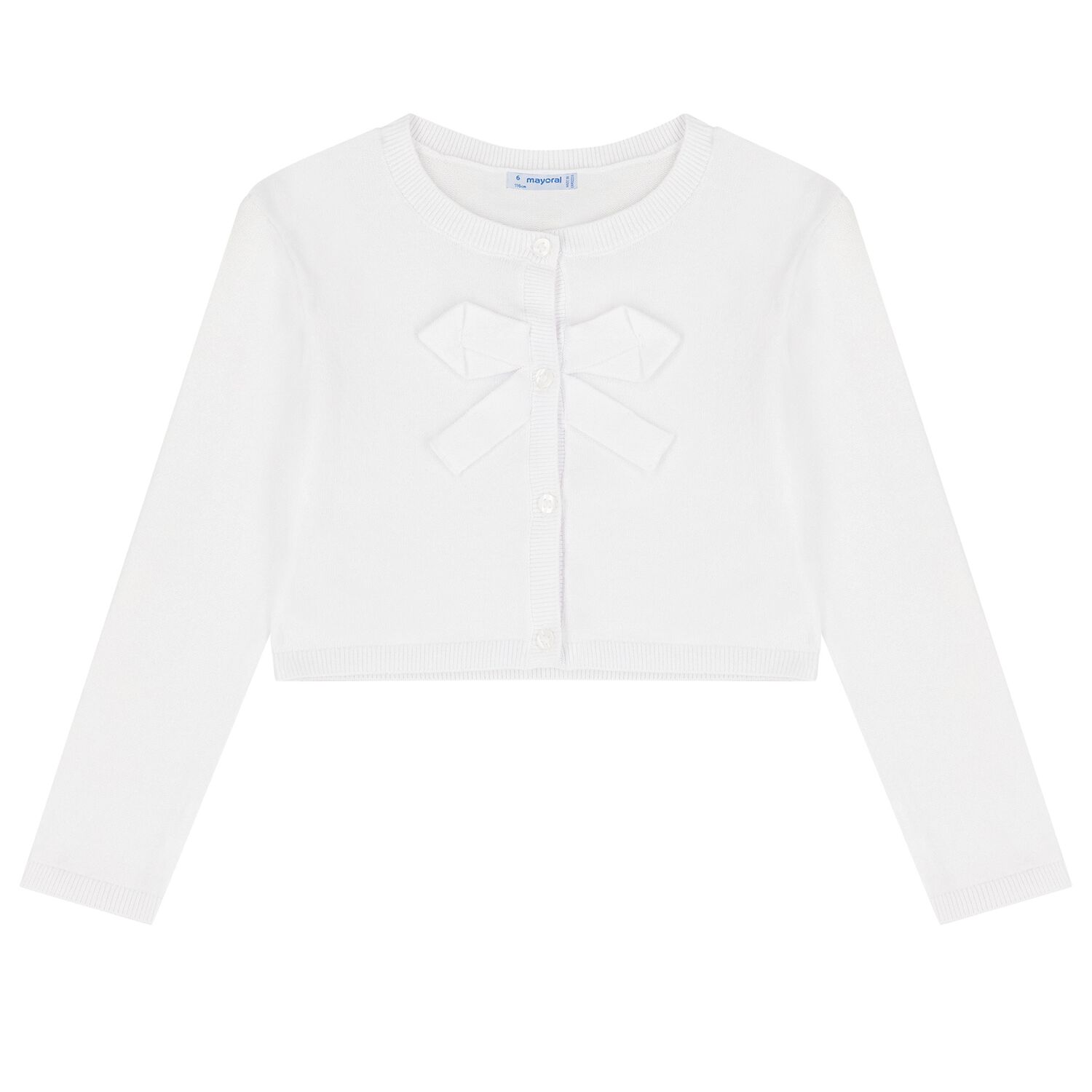 Girls White Bow Knit Cardigan, 1, hi-res