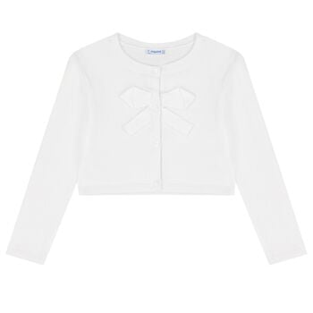 Girls White Bow Knit Cardigan
