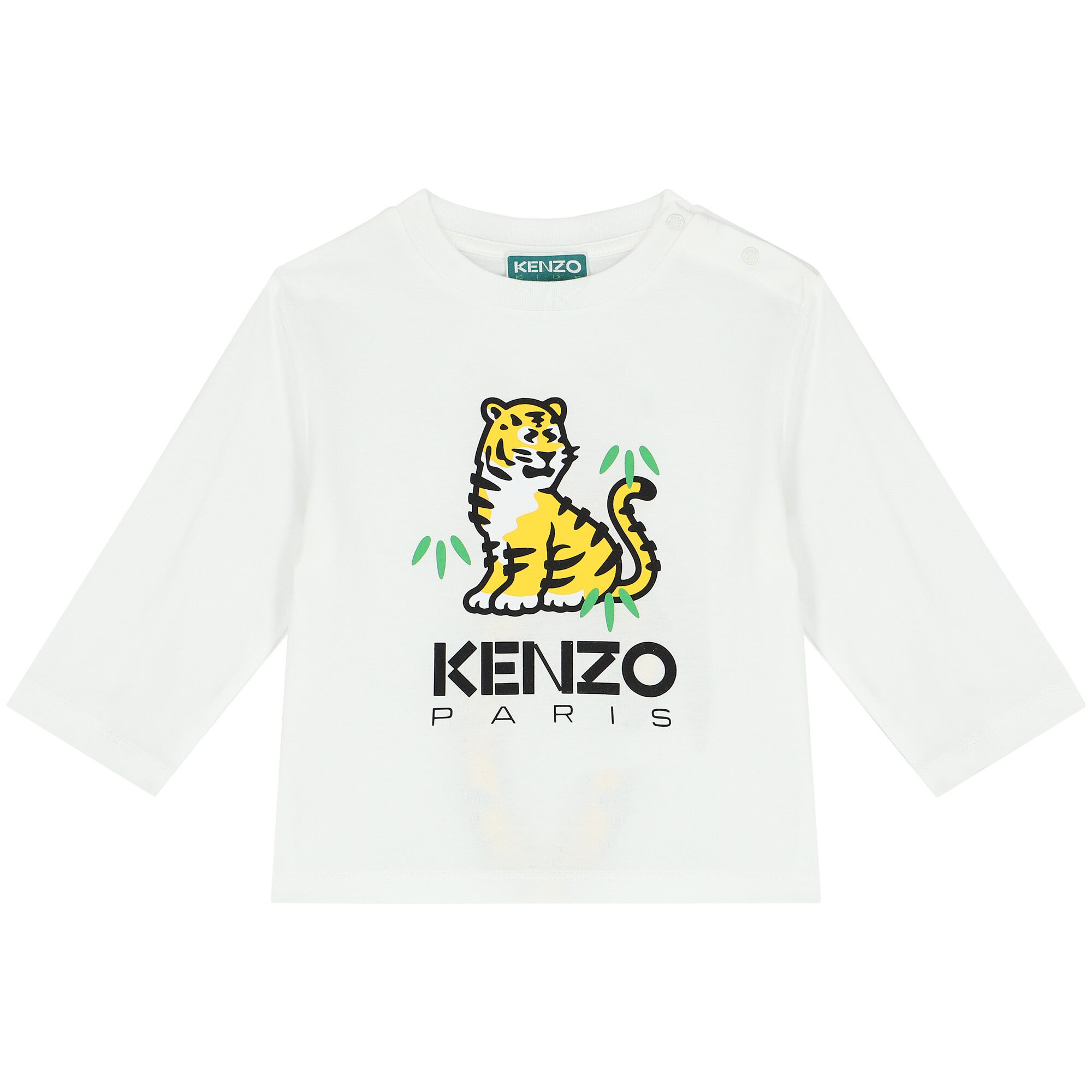 KENZO KIDS White Tiger Logo Long Sleeve Top Junior Couture
